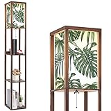 BVCAHSAW Tropical Leaves Monstera Palm Trees White Seamless Floor Lamp with Shelves USB Ports & Power Outlet Modern Standing Tall Lamp Corner Lamp Nightstand Light for Living Room Bedroom