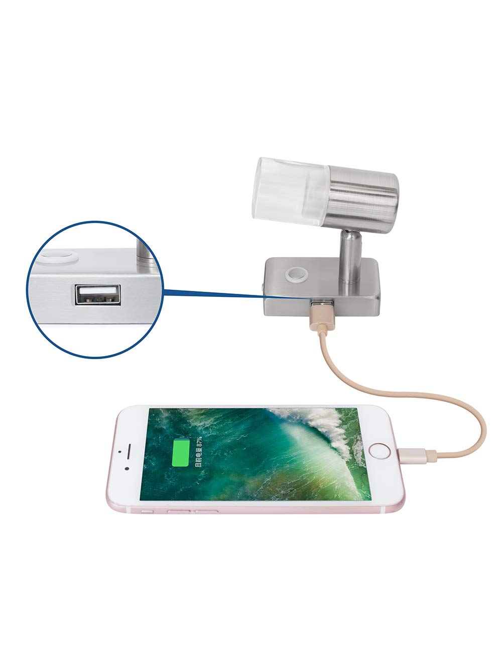 lighteu, proyector de Techo/Pared USB de 12V 3W A2, Acabado en níquel, luz de Lectura, Giro y Giro con Touch Switch Regulable luz Blanca/Azul cálida para yate, Caravana, RV
