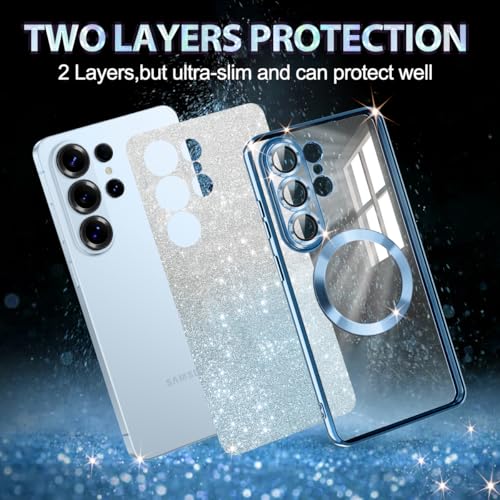 Casetego for Galaxy S26 Ultra Case,Compatible with MagSafe,Clear Magnetic Glitter Gradient Sparkle Luxury Plated Soft TPU Bumper Full Camera Lens Protector for Samsung Galaxy S26 Ultra 5G,Blue by Casetego - Used condition - Image 3