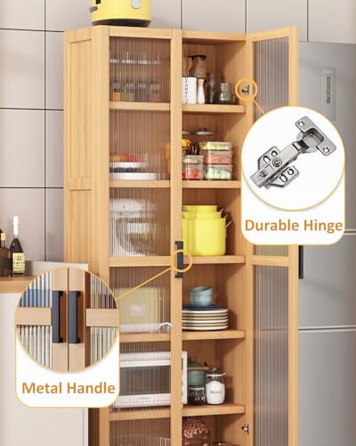 خزانة جانبية من 6 طبقات، خزانة عرض الكتب من الخيزران مع باب، خزانة زاوية لغرفة المعيشة والمطبخ (باب واحد، 7 طبقات)