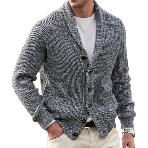 Mens Wool Blend Knitwear with Pockets Slim Fit Button Down Knitted Cardigan Shawl Collar Loose Fit Cardigans
