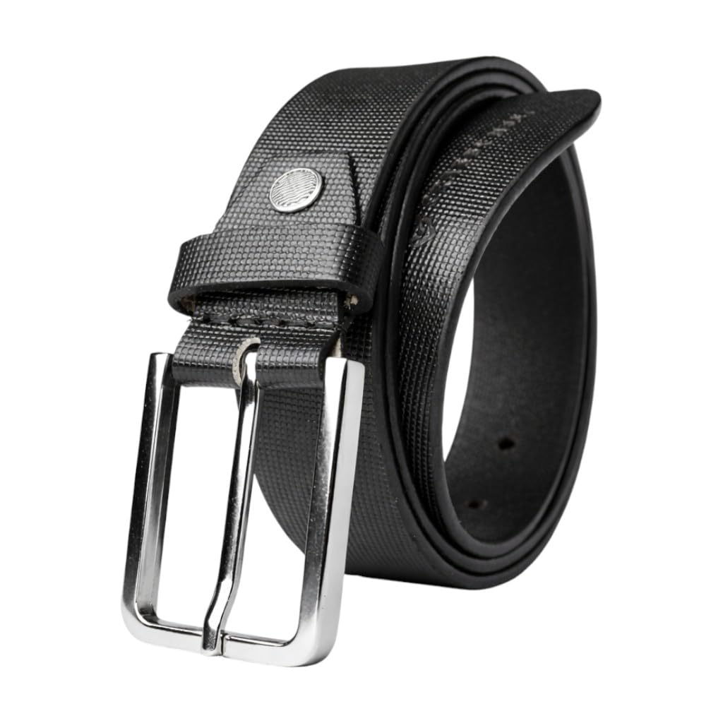 Genuine Leather Belt for Men, Brown, Square Grid Texture with Metallic Silver Buckle-picture-31