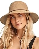 Womens Wide Brim Sun Hat with Wind Lanyard UPF Summer Straw Sun Hats for Women