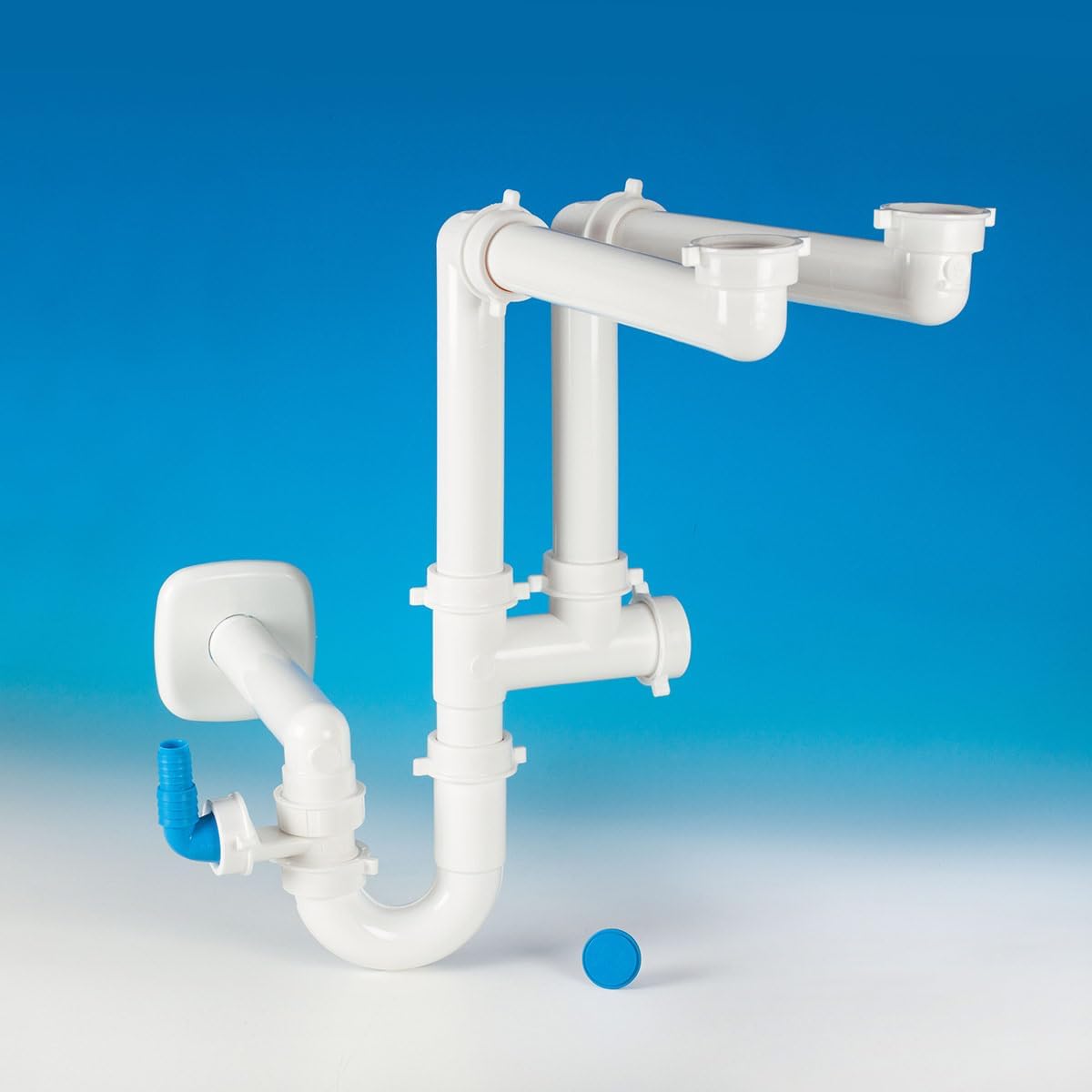 Siphon Spazio 2 New For Sinks with Two Basins with Glu-Glu Stop Domestico Noise Dampening Tee for Noise Reduction of the Drain of Dishwashers/Washing Machines