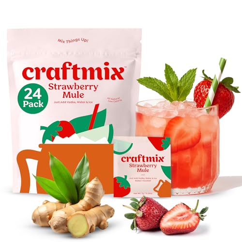 Image of Craftmix Strawberry Mule Cocktail & Mocktail Drink Mixer, Pack of 24 | Skinny Mixes, Water Flavoring Packets, Made with Real Fruit, Vegan Low-Carb, Low-Sugar, Non-GMO, Dairy Free, Gluten Free
