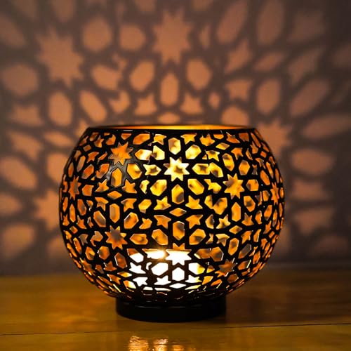 Photophore noir et doré en métal, porte-bougie en métal, H 10,5 cm, Ø 8,5 cm, Photophore avec ornements en 3 motifs attrayants, Décoration de salon, Décoration de salon (Style 2)