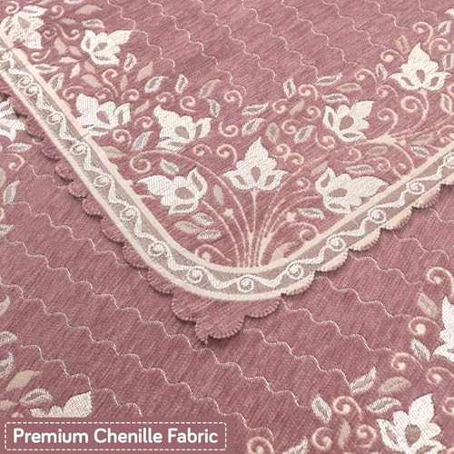 Image of HOKIPO Gulabi Jaal Premium Chenille Jacquard Sofa Armrest Cover - 1 Pair | 'Royal Aangan Series' (IN-1006-L1*2)