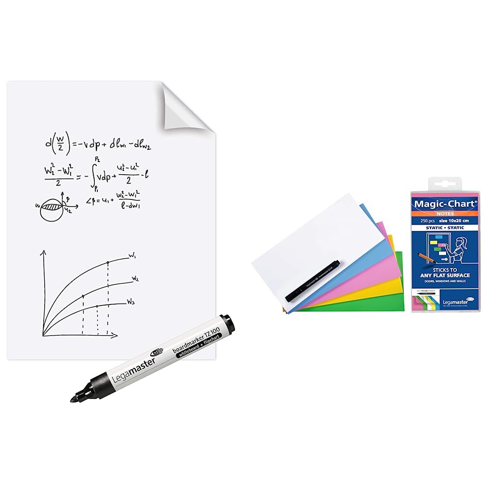Legamaster Magic-Chart Whiteboard Folie - statisch selbsthaftend - weiß - 80x60cm & Magic-Chart Notes - statisch selbsthaftend - weiß - 10x20cm - abwischbar und wiederbeschreibbar - 250 Folien