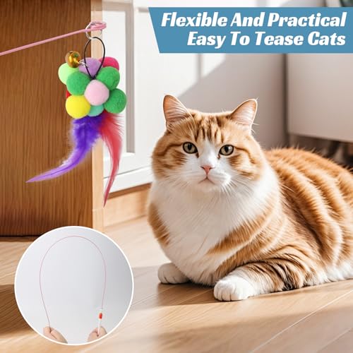 12 Stück Katzenspielzeug Selbstbeschäftigung mit Feder, Enthält 6 Katzenangel und 6 Federspielzeuge mit Glöckchen, Interaktives Katzenspielzeug für Katzen,Fun Exerciser Playing Toy for Kitten or cat – Bild 6