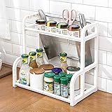 Espacio de almacenamiento de 2 niveles: incluso botellas, latas o frascos, ya sea llenos de especias, salsas o aceite, pueden ser fácilmente acomodados. En la parte trasera del 2º nivel también hay 4 ganchos para colgar utensilios de cocina o herramientas