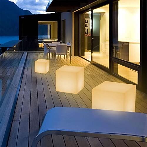 Image of 16 Inch Rechargeable LED Color Changing Cube Chair Light, Waterproof RGB Color Changing LED Light Cube Seat Stool Side Table w /Remote for Party Mood Lamp Night Romantic Decorative Lighting