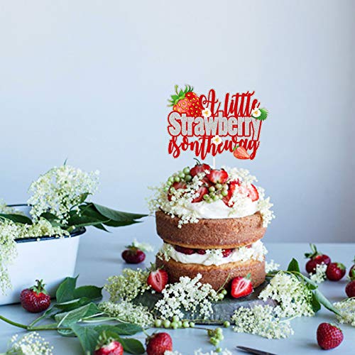 Glitter A Little Strawberry Is On The Way Cake Topper, Summer Fruit Theme Baby Shower Cake Decor, Strawberry Gender Reveal Party, Strawberry Pregnancy Announcement Supplies #TOP5
