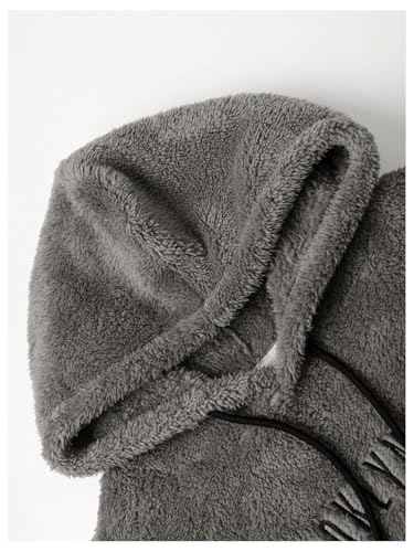 Verdusa Men's Letter Embroidery Drawstring Fuzzy Fleece Hoodie Long Sleeve Pullover Sweatshirt3