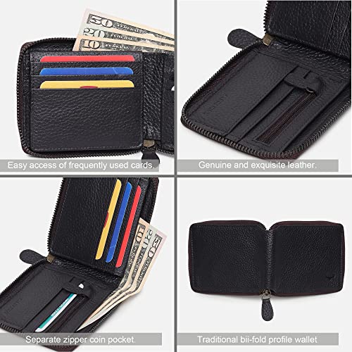Men RFID Blocking Wallet - Genuine Cowhide Leather - Bifold Zip-around - Parent4