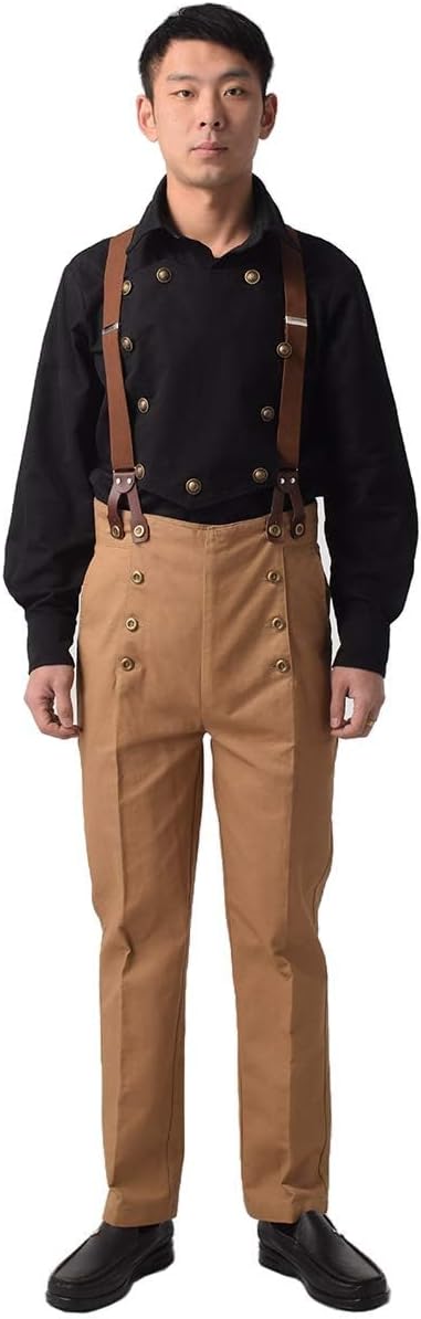 BPURB Mens Victorian Pants Cosplay Costume Steampunk Gothic Pants Trousers - Image 2