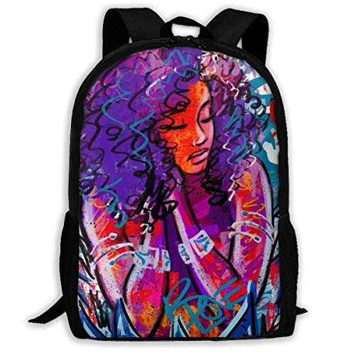 African American Black Woman Girl Abstract Graffiti Print Laptop Bookbag, Business Bag Travel, Waterproof Anti-Theft Unisex Classic Lightweight College Schoolbag Fits 15-inch Computer Backpack