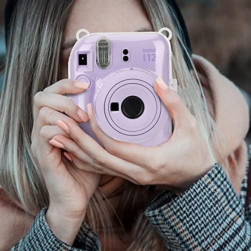 Transparent Camera Case Compatible With Fujifilm Instax Mini 12 Instant Camera - Mini 12 Camera Case, Cute Pattern Shoulder Strap And Pattern Stickers, And 64 Pocket Album (Purple) #TOP5