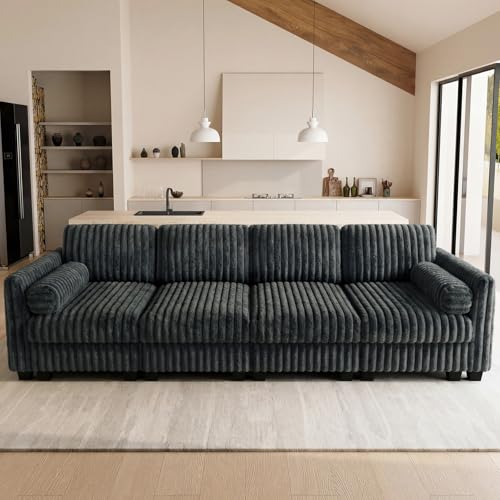 Belffin 111" Plush Corduroy Couches for Living Room,Sectional Couches Modular Sofa with Deep Seat,Modern Deep Sectional Sofas for Living Room Apartments Bedroom,Grey Grey 111 Inch Sleeper So