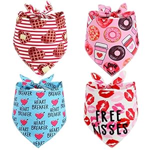 Valentines Day Dog Bandana, 4 Pack Pet Valentine Scarf for Small Medium Large Dogs