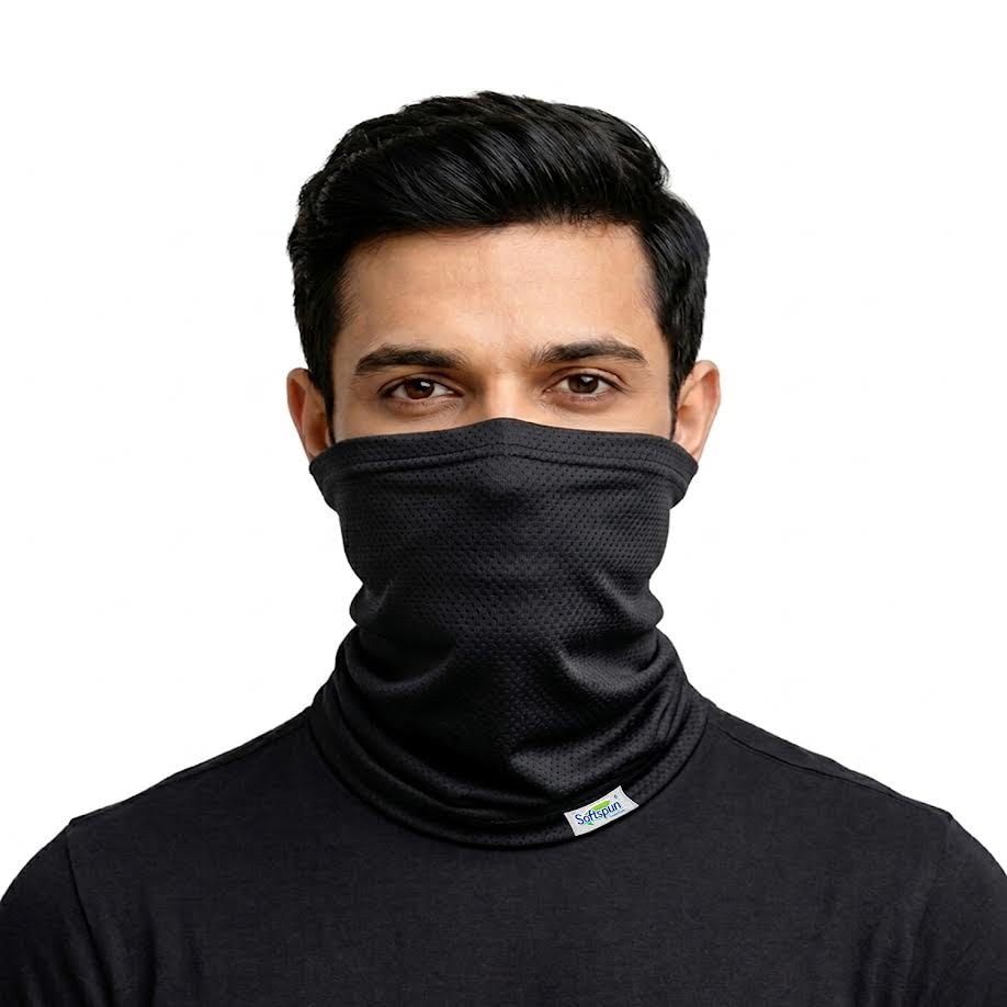 Image of SOFTSPUN Essentials Neck Gaiter Bandana for Riders | Multi-Purpose Face Cover Mask | UV Protection, Dust Proof, Breathable Fabric for Bike Riding, Cycling, Hiking (Black)