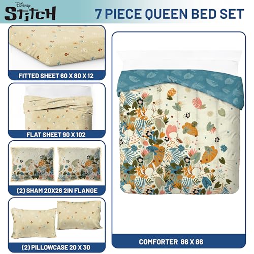 Image of Disney Lilo and Stitch Queen Comforter Set 7 Piece Floral Bedding, Multi
