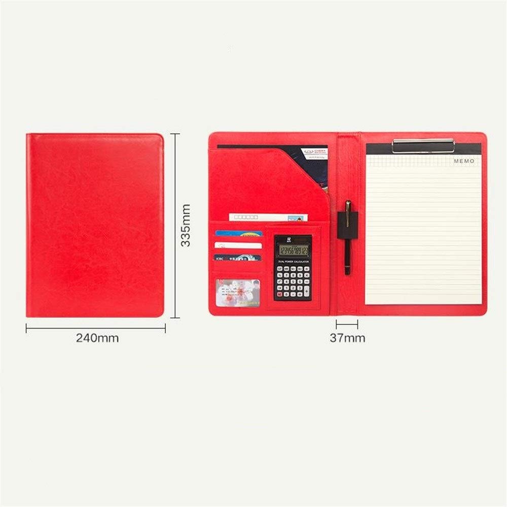 Cartella professionale per conferenze, in pelle PU, con cerniera, con combinazione, ad anelli, per interviste, lavoro, nero e rosso, borsa per documenti aziendali (rosso, 335 x 240 mm)
