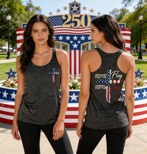 Christian Racerback Tank Top for Women USA Flag Religious Sleeveless Shirt Christian 4th of July Patriotic Freedom Top (Large,Dark Grey1)