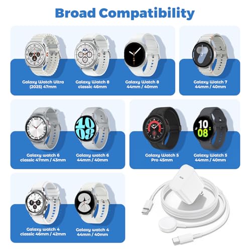Image of Cndons 2-in-1 Smart Watch Charger 6FT for Samsung Galaxy Watch Ultra /8 /7 /6 /5 /4 /3 /Active 2 /1 (Pro,Classic)& 35W USB-C Super Fast Charger for Samsung Phone S26 S25 S24 S23, Magnetic Watches Cable Cord