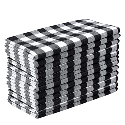 Linen Clubs Pack Of 12 Black -White, 100% Cotton Yarn Dyed Gingham Check, Dinner Napkins 18X18Inch Wedding Napkin Cocktails Fabric Napkin Cotton Napkin Mitered Corners Generous Hem Machine Wash. #TOP21