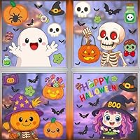 SOPSTUO 80Pcs Halloween Decorations Window Stickers - Cute Pumpkin Ghost Witch Skeleton Window Clings for Party Indoor Decorations