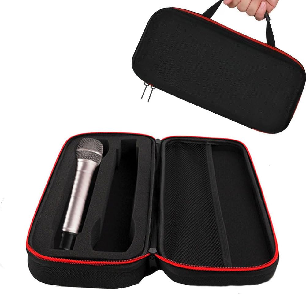Sac de microphone, étui de voyage pour microphone avec double compartiment, étui rigide en EVA avec séparation des fentes, noir