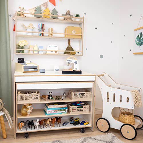 Meppi Rollout Schreibtisch und Kinderkaufladen aus Holz - Flexible Kinderzimmer Möbel - Kaufladen Kaufmannsladen – Bild 3