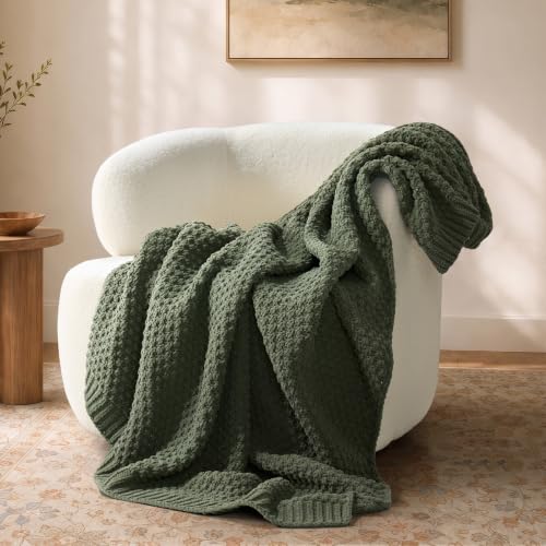 EVERGRACEHOME Chunky Chenille Knit Throw Blanket, 50 x 60, Pine Green