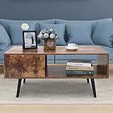 USIKEY Coffee Table with Storage Shelf, Mid-Century Coffee Table, Retro Coffee Tables for Living...