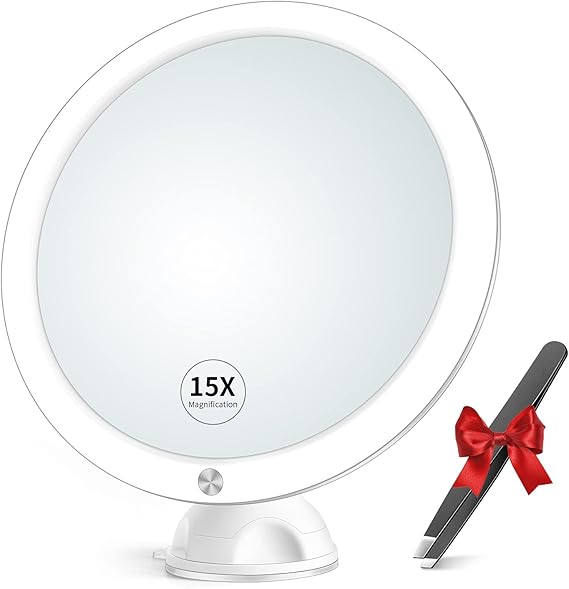 15x Magnifying Mirror with Light & Tweezers Lighted Makeup Mirror