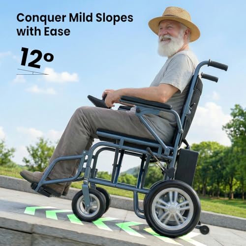 Image of Electric Wheelchairs for Adults,Lightweight Foldable Wheelchair 15 Miles Long Travel Range, 360 Joystick Control Motorized Wheelchair, Support 286 lbs with LED Light Power Wheelchair (Blue Blue)
