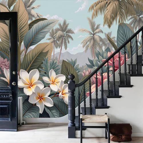 Papier peint forêt tropicale rose grand format pour décoration murale