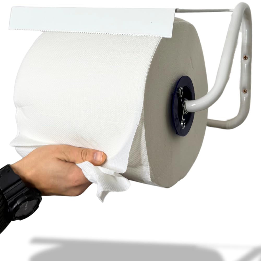 acquaverde | Portarotolo a Parete, cm 40x20x23h, Bianco, Dispenser per Rotolo di Carta Asciugatutto, Ideale per Cucina, Officina, Palestra, Bagno - Kit di Montaggio Incluso