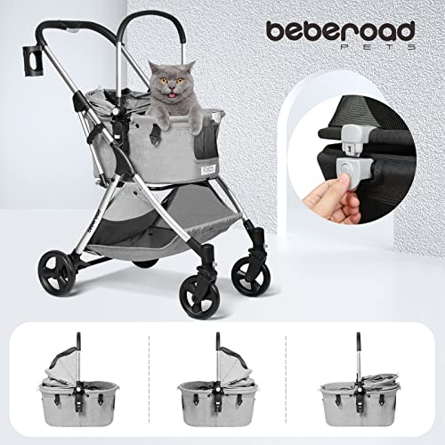 Beberoad Pets Dog Stroller & Cat Stroller, With Removable & Multi-Functional Basket Carrier, Medium, Grey #TOP5