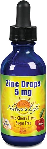 Nature's Life Gotas de zinc líquido de 5 mg | Cereza | 60 porciones, 2 onzas líquidas