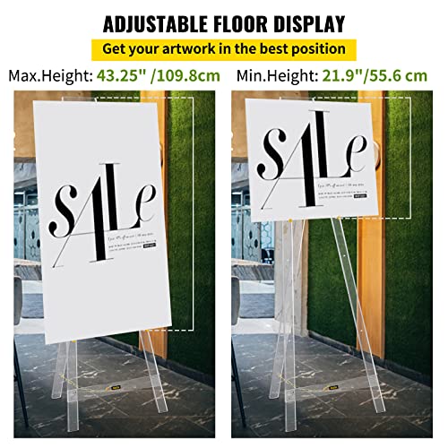 Vevor Acrylic Easel Stand, Decorative Acrylic Display Easel, 58 Inch Height Welcome Sign Stand, Adjustable Floor Display For Painting, Wedding Sign, Posters, Arts, Mirrors, And Chalk/Dry-Erase Boards #TOP3