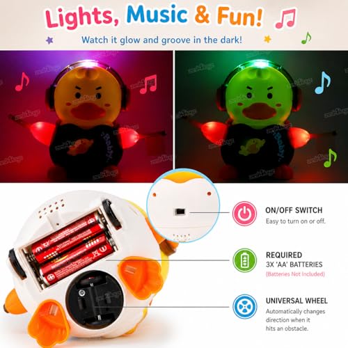 Image of Zest 4 Toyz Musical Duck Toy for Kids with Lights and Sound Bump & Go Battery Operated Animal Dancing Toy for Toddlers Boys and Girls Age 1 to 5 Years - White