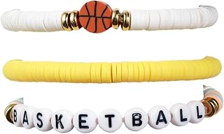 3Pcs Sport Clay Bead Bracelet Cute Baseball Football Basketball Soccer Volleyball Tennis Rubgy Stretch Bracelet for Women Games Day Jewelry Sport Lover Gift