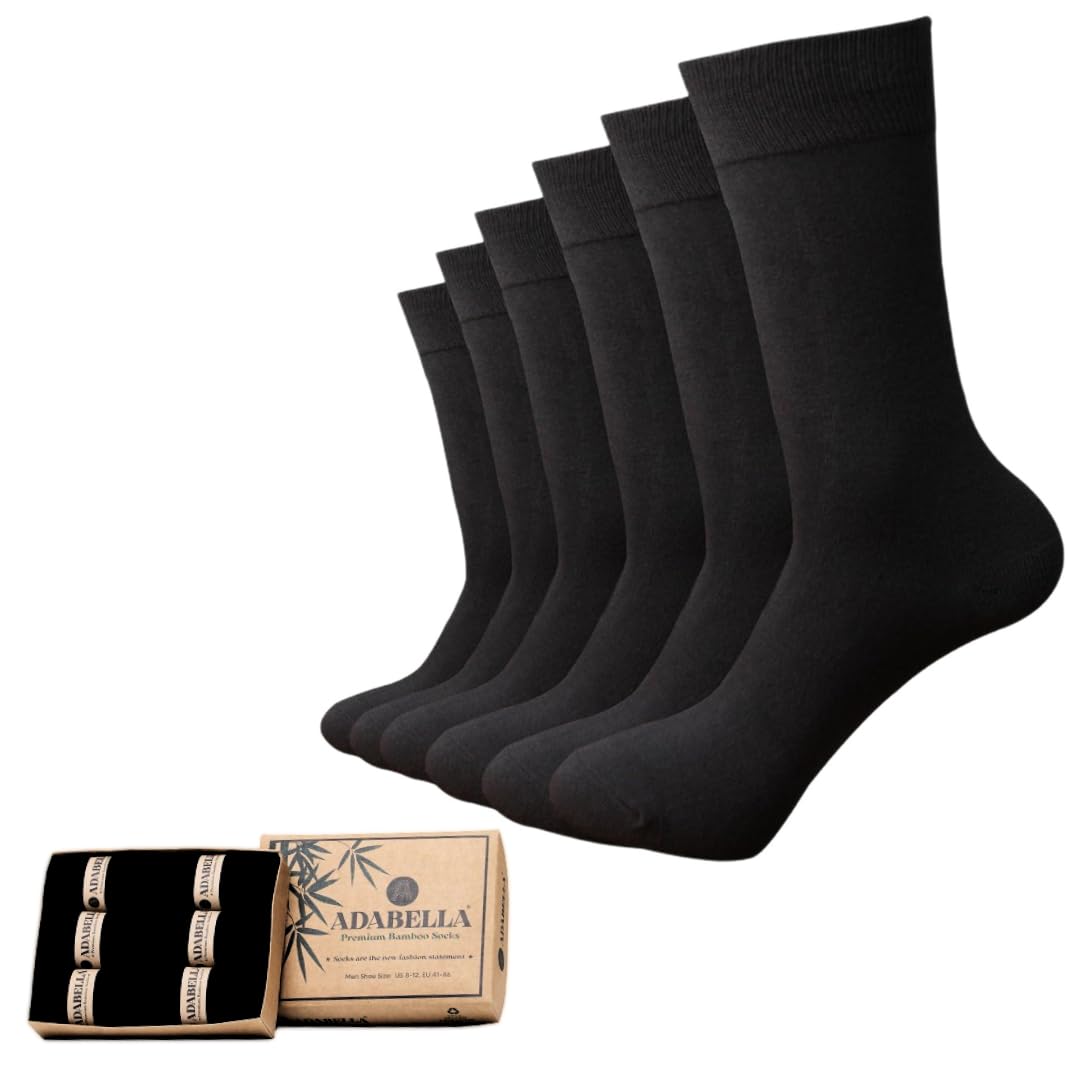 Mens Bamboo Rayon Crew Socks 6 Pack Gift Box Soft Breathable Moisture Wicking Thin Dress Socks Size 8-12