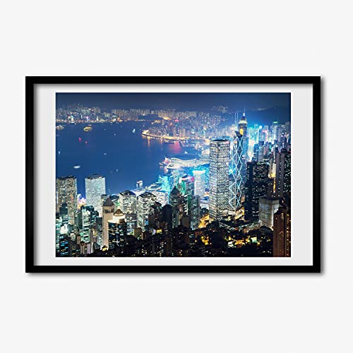 Tableau peinture décoratif Hong Kong Par Nuit Tulup 60x40 cm pour habiller un mur vide