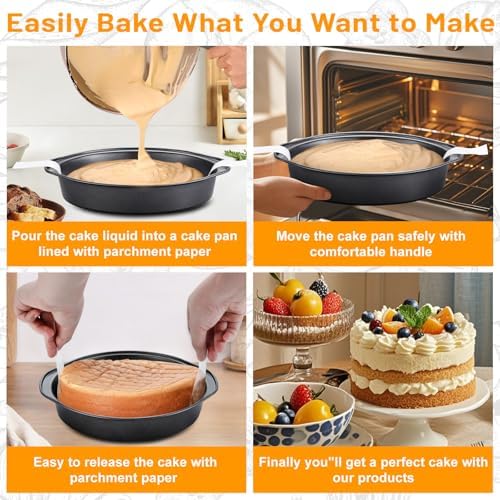 8 Inch Cake Pan - 3PCS Carbon Steel Round Cake Pans with 100 Pieces Parchment Paper, Non-stick & Easy Demolding, Non-toxic & Healthy - Thumbnail 5