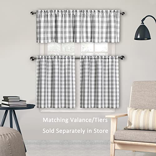 Amzdecor Sliver Gray Buffalo Plaid Valance Linen Sheer Cafe Curtain Buffalo Check Plaid Rod Pocket Rustic Kitchen Window Treatment For Living Room Bedroom,1 Panel, 55''X15'', Sliver/Gray #TOP5