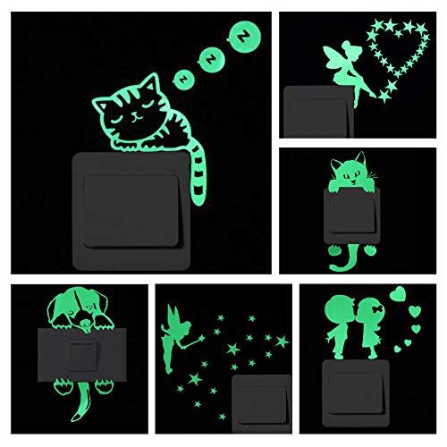 FYMIQ 6 Pack Autocollant Nuit Fluorescentes Mural Lumineux dans l'obscurité, Interrupteur Décorations Chambre de Bébé Stickers, Vert Cover
