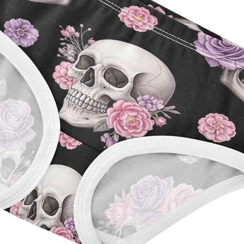 Toddler Underwear Floral 2t Cotton Panties for Girl Fun Underpants Briefs Skulls Roses Floral Pink Black4