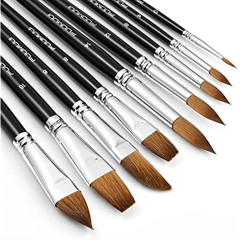 Kolinsky Watercolour Brushes Set-9pcs Professional Sable Hair Watercolour Brushes for Artists - Pointed Rounds Cat's Tongue Oval Wash Flat Filbert for Watercolour Gouache Inks Painting Cover